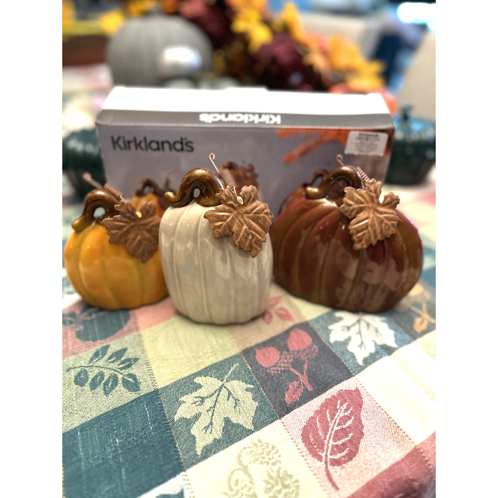 NEW Kirkland's 3 Ceramic Pumpkins Harvest Collection Autumn Fall Decor Halloween